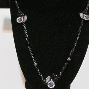 Long gun metal chain  with clear and glass beads